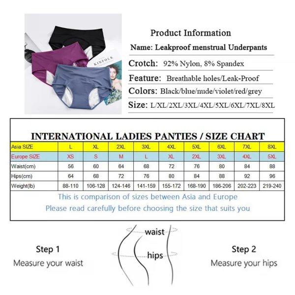 Leak Proof Menstrual Panties Women - Panties Plus Size - 5 pcs - Image 6