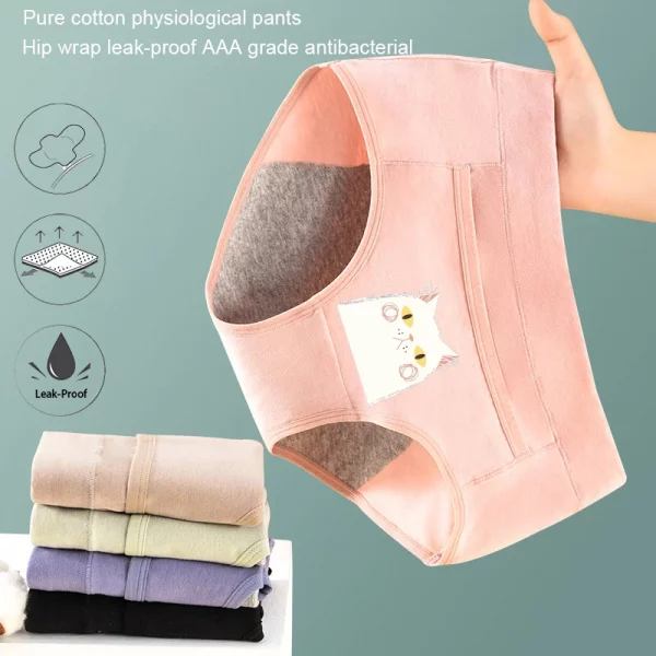 3PCS Cotton Menstrual Panties Leak Proof Breathable Cartoon cat Panties - Image 2