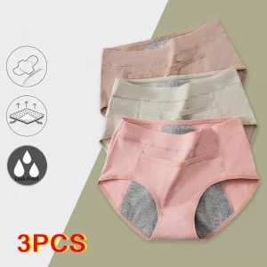 3PCS Cotton Menstrual Panties Leak Proof Breathable for Girls. Size: M-XL
