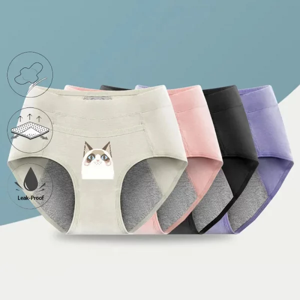 Cotton Menstrual Panties Leak Proof Breathable Cartoon cat Panties