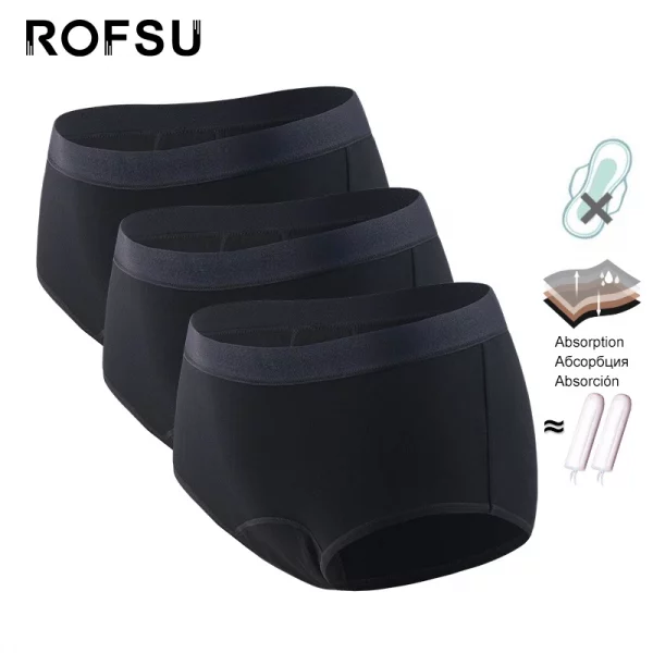 3 Pcs Menstrual Briefs For Women Period Cycle Underwear Viscose Bamboo Cotton