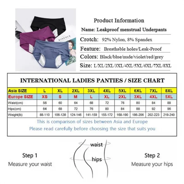 5pcs/Set Leak Proof Menstrual Panties Plus Size - Image 3